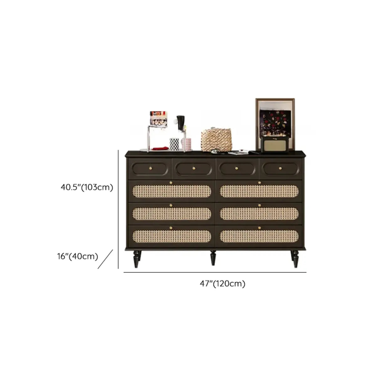 Rectangular Black Wood Double Dresser with Drawers Image - 26