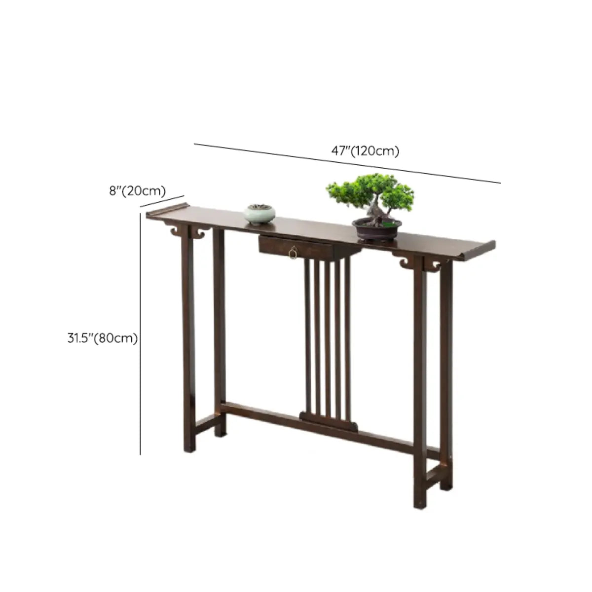 Rectangular Brown Bamboo Slim Entryway Console Table 