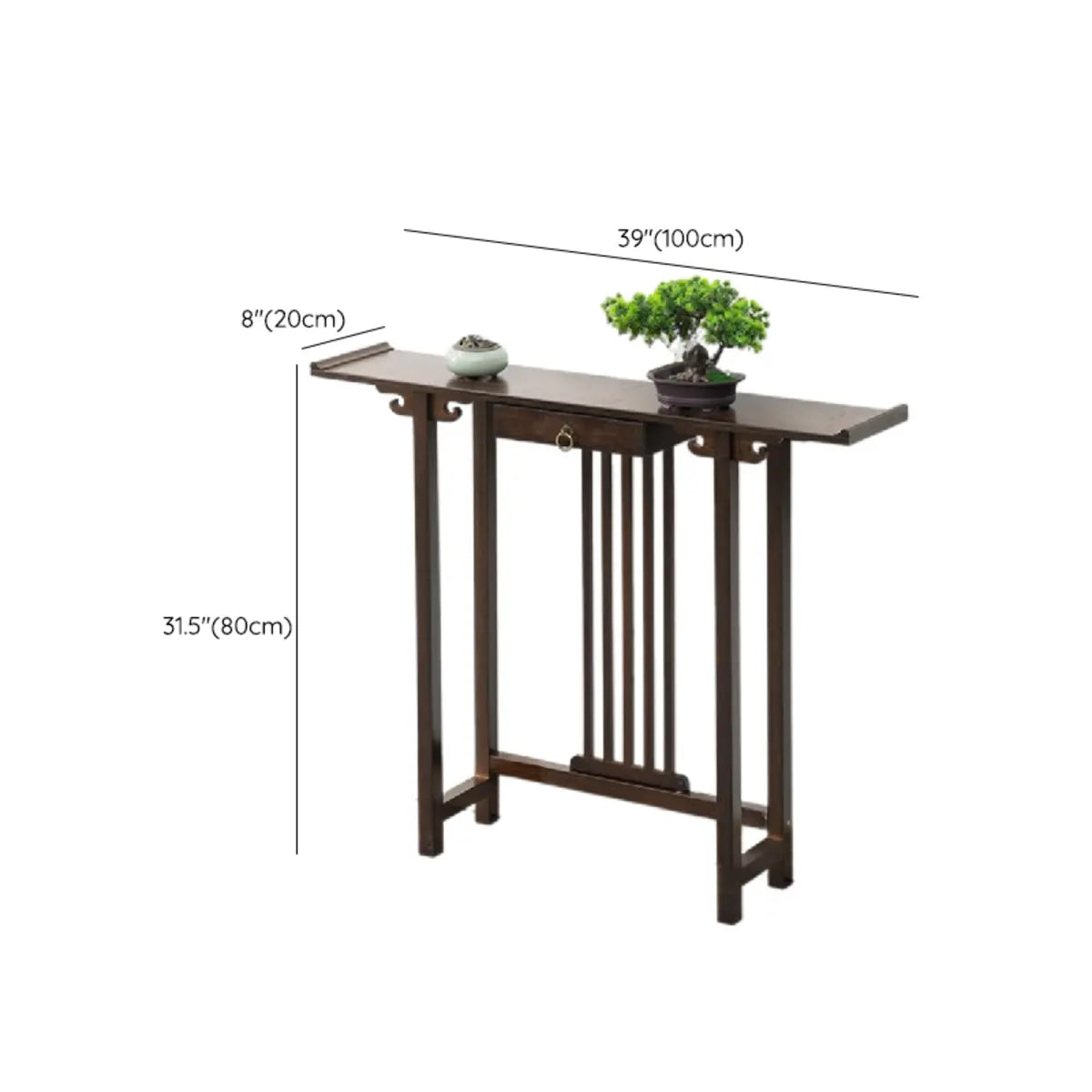 Rectangular Brown Bamboo Slim Entryway Console Table Image - 23