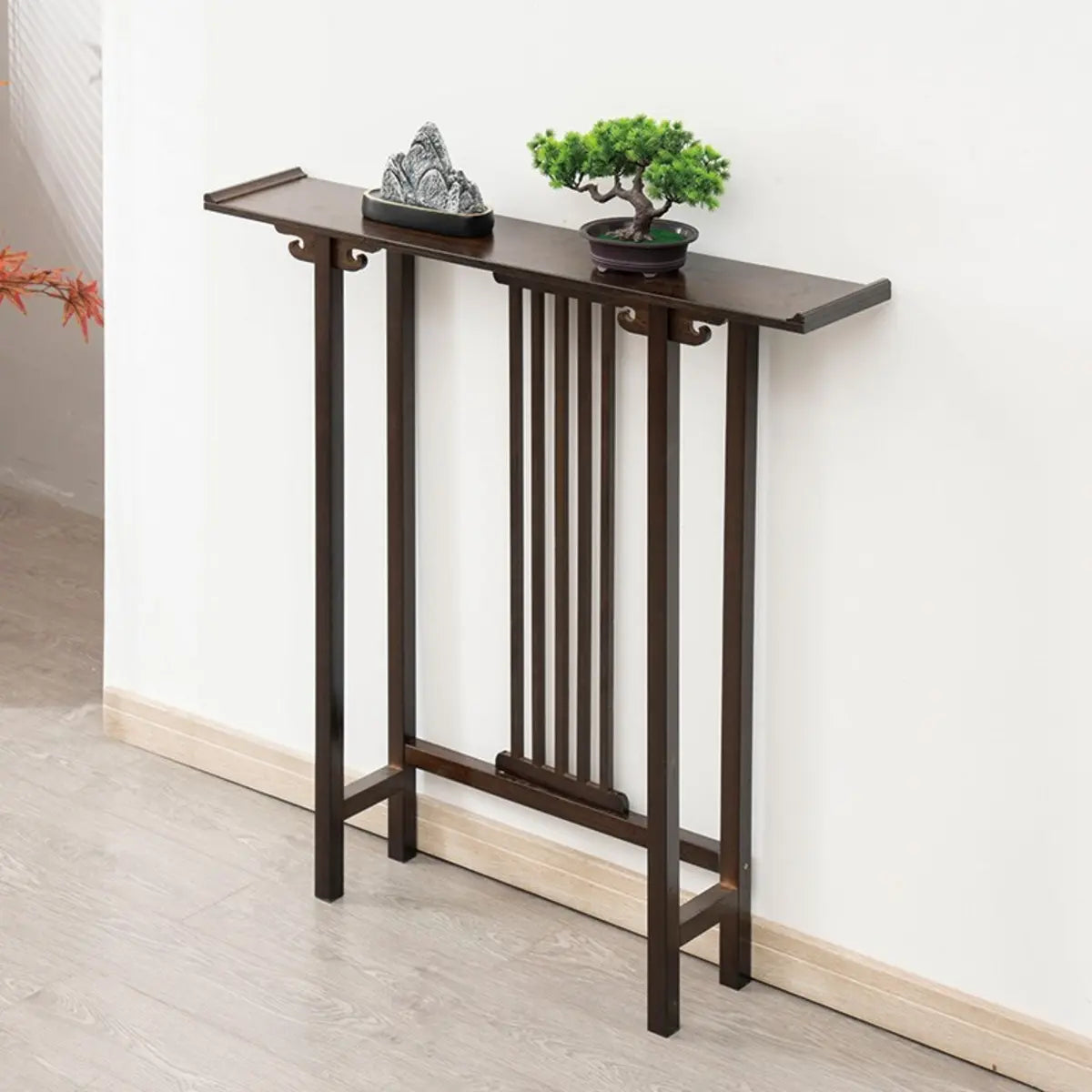 Rectangular Brown Bamboo Slim Entryway Console Table Image - 4