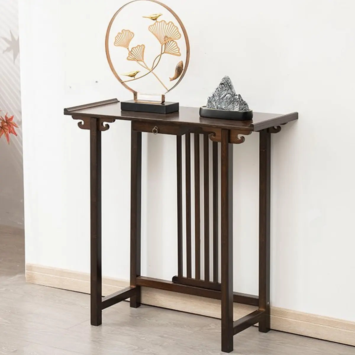 Rectangular Brown Bamboo Slim Entryway Console Table Image - 5