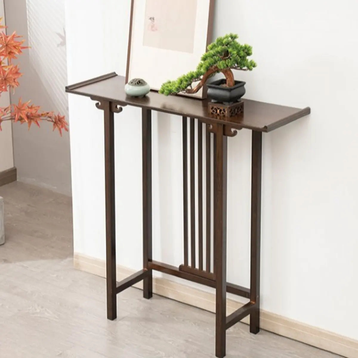 Rectangular Brown Bamboo Slim Entryway Console Table Image - 6