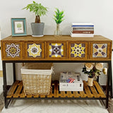 Rectangular Brown Floor Shelf Console Table with Drawers Image - 18