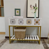 Rectangular Brown Floor Shelf Console Table with Drawers Image - 5