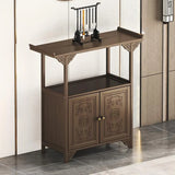 Rectangular Brown Wood Floor Shelf Console Table with Drawer Image - 5