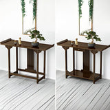 Rectangular Brown Wood Floor Shelf Console Table with Drawer Image - 6