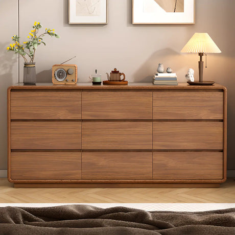 Rectangular Brown Wood Storage Soft-Close Drawers Chest Image - 1