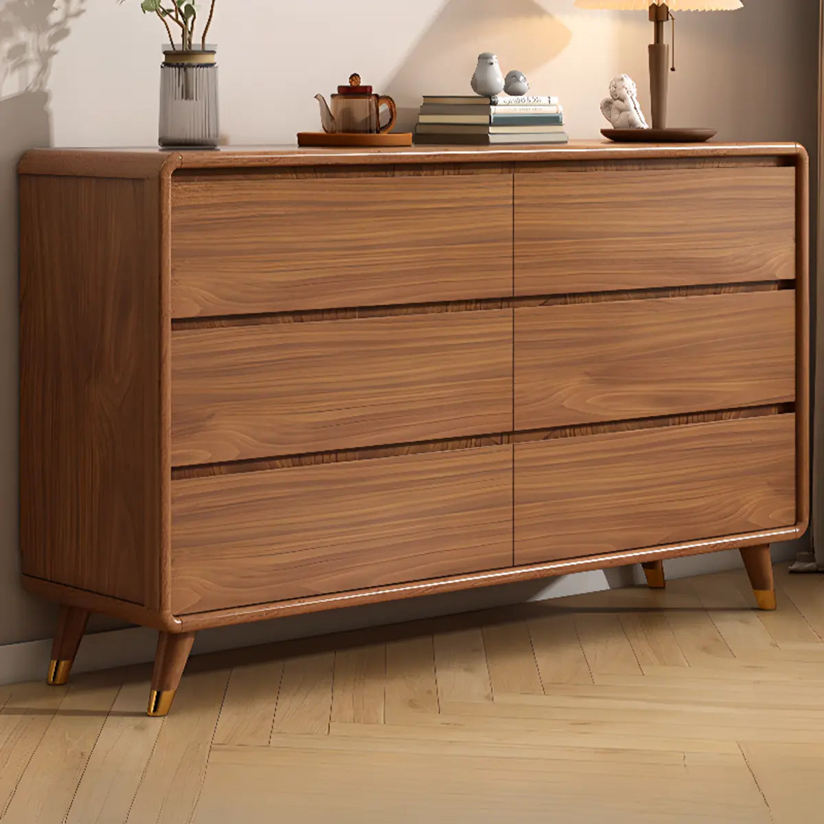 Rectangular Brown Wood Storage Soft-Close Drawers Chest Image - 20