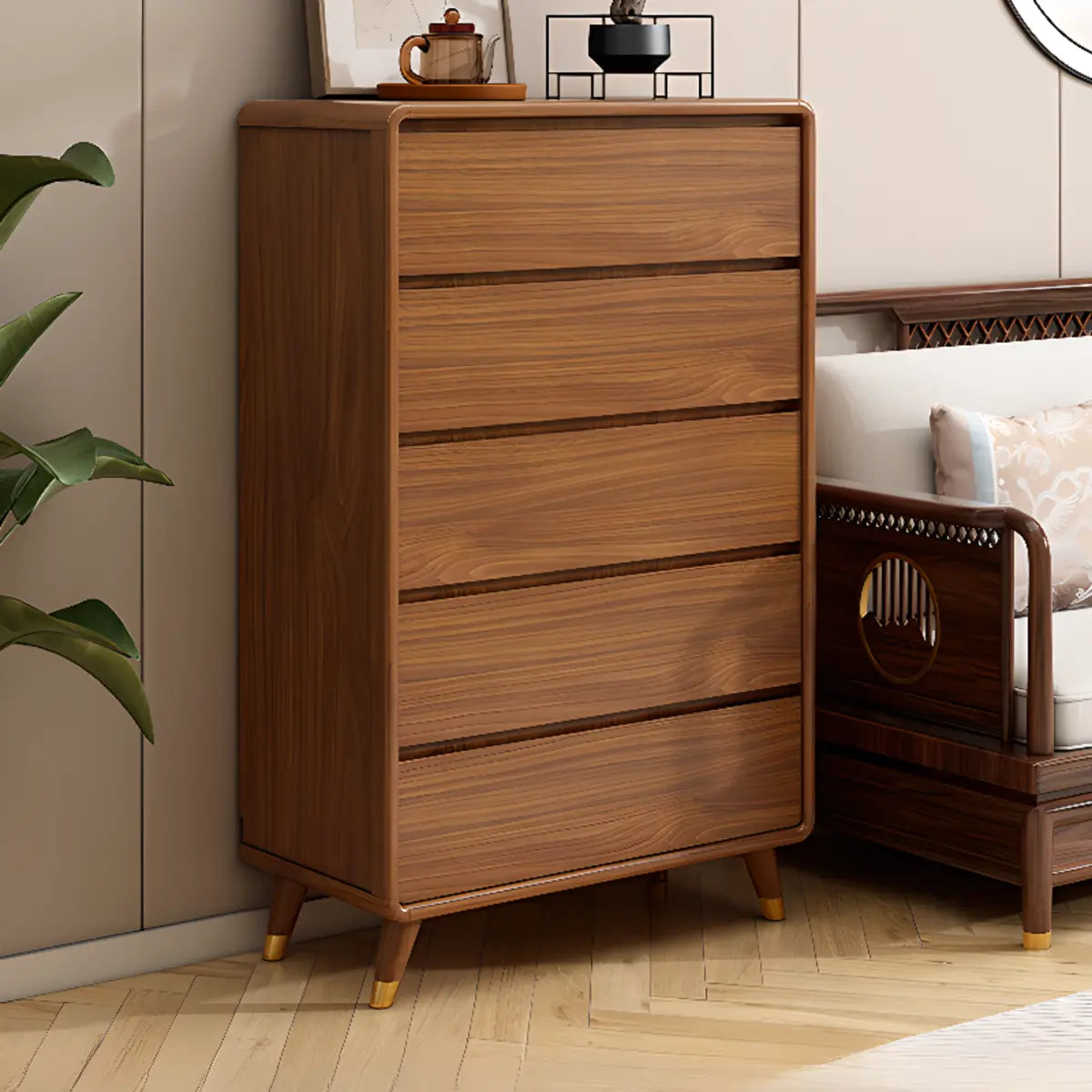 Rectangular Brown Wood Storage Soft-Close Drawers Chest Image - 22