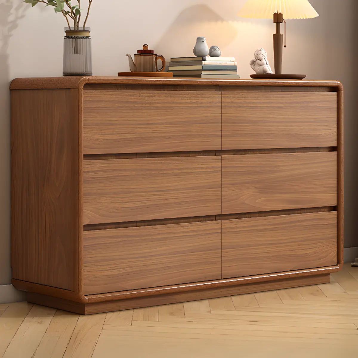 Rectangular Brown Wood Storage Soft-Close Drawers Chest Image - 3