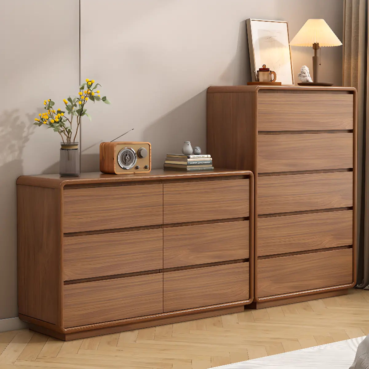 Rectangular Brown Wood Storage Soft-Close Drawers Chest Image - 4