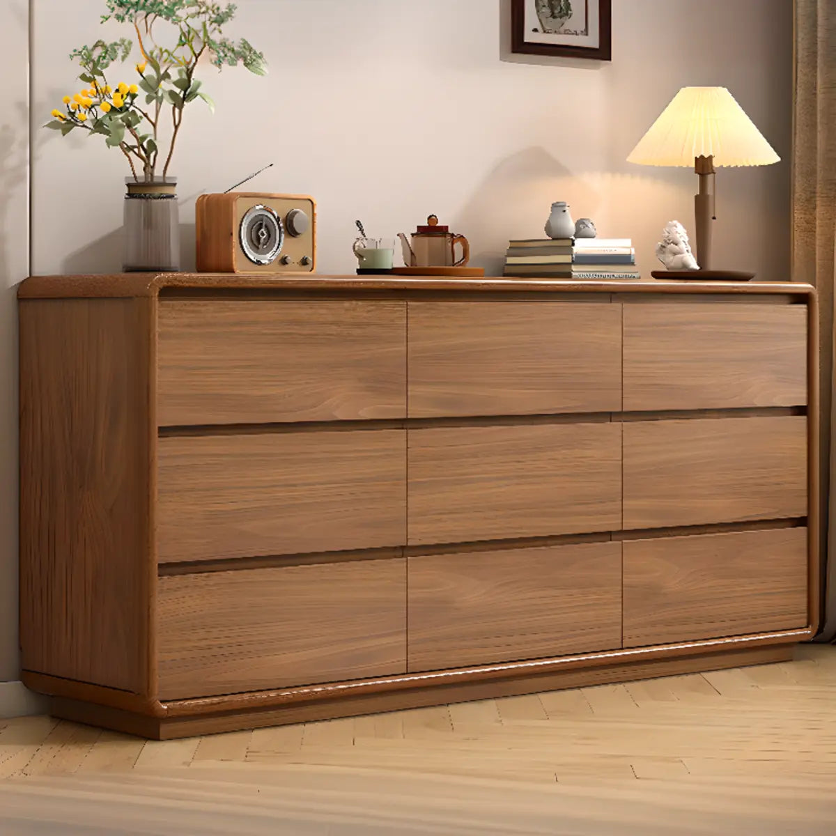 Rectangular Brown Wood Storage Soft-Close Drawers Chest Image - 8