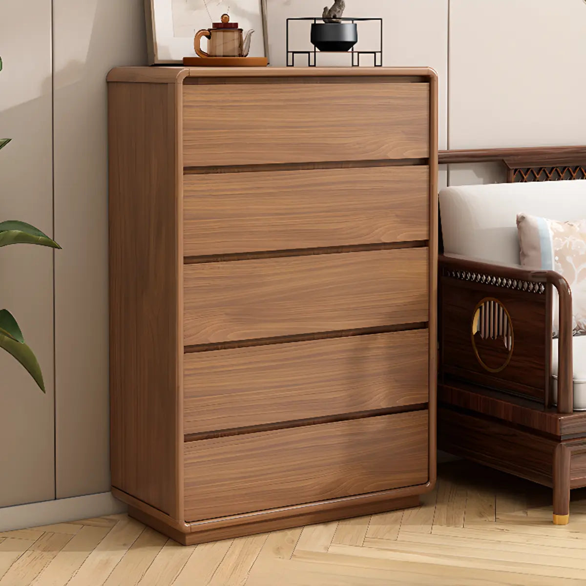 Rectangular Brown Wood Storage Soft-Close Drawers Chest Image - 9