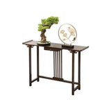 Rectangular Dark Wood Slim Console Table with Single Drawer Image - 10