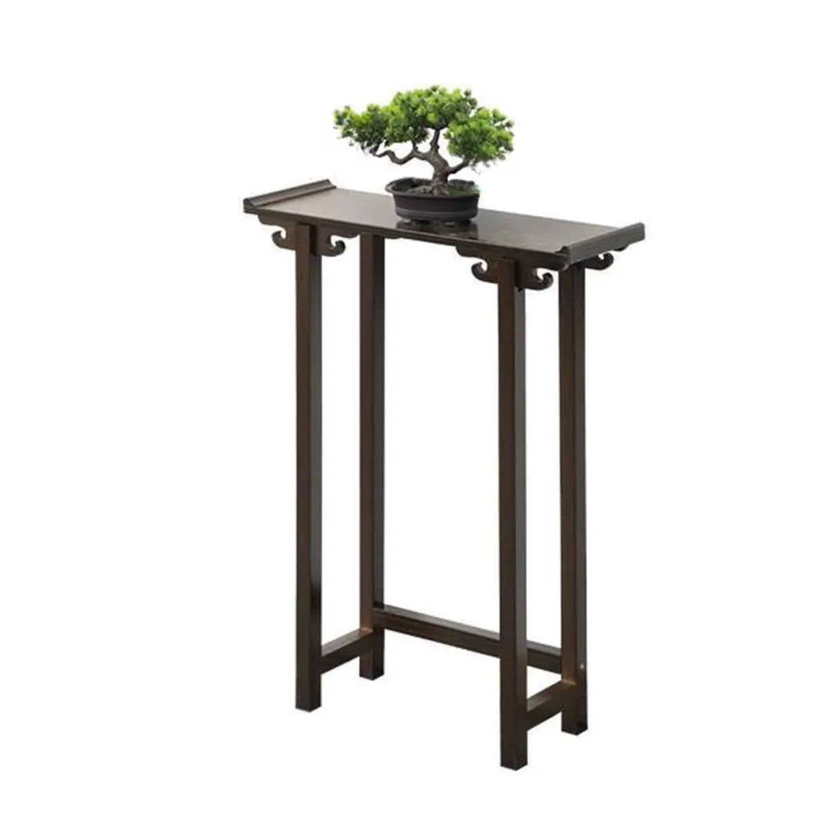 Rectangular Dark Wood Slim Console Table with Single Drawer Image - 12