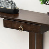 Rectangular Dark Wood Slim Console Table with Single Drawer Image - 17