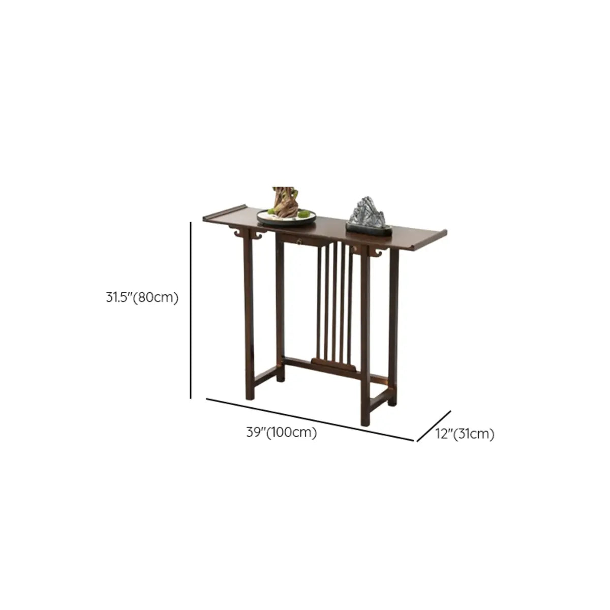 Rectangular Dark Wood Slim Console Table with Single Drawer Image - 24