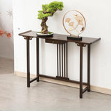 Rectangular Dark Wood Slim Console Table with Single Drawer Image - 7