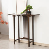 Rectangular Dark Wood Slim Console Table with Single Drawer Image - 8