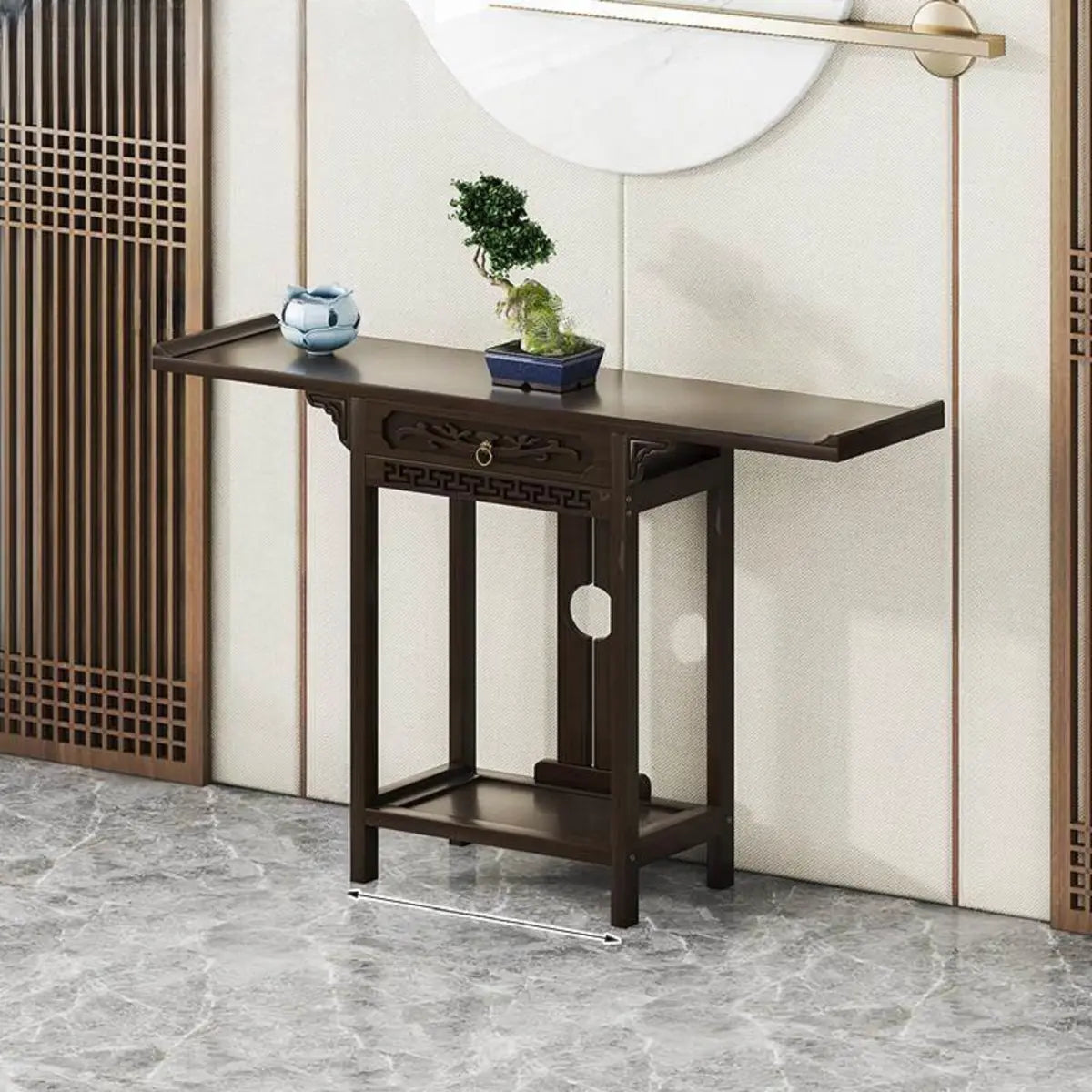 Rectangular Dark Wood Slim Console Table with Single Drawer Image - 9