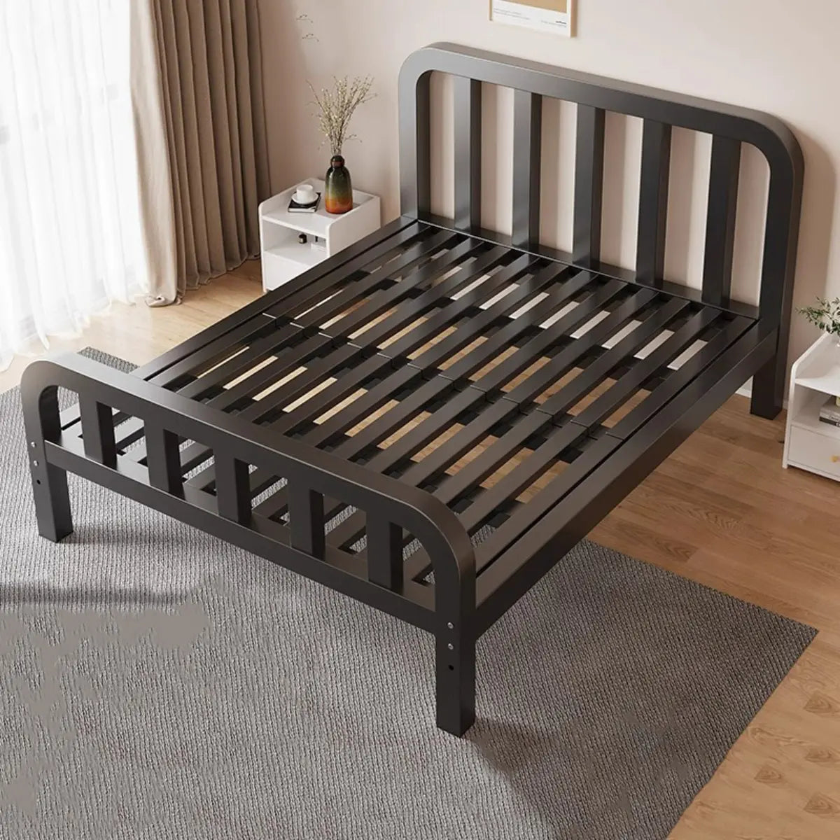 Rectangular Easy Assembly Metal Black Queen Open-Frame Bed Image - 2