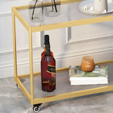 Rectangular Glass Gold Casters Side Table with Shelf Image - 17