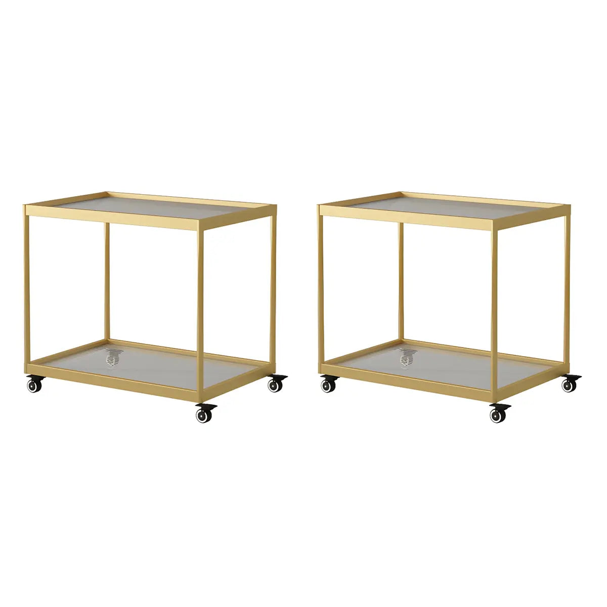 Rectangular Glass Gold Casters Side Table with Shelf Image - 25