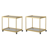 Rectangular Glass Gold Casters Side Table with Shelf Image - 25