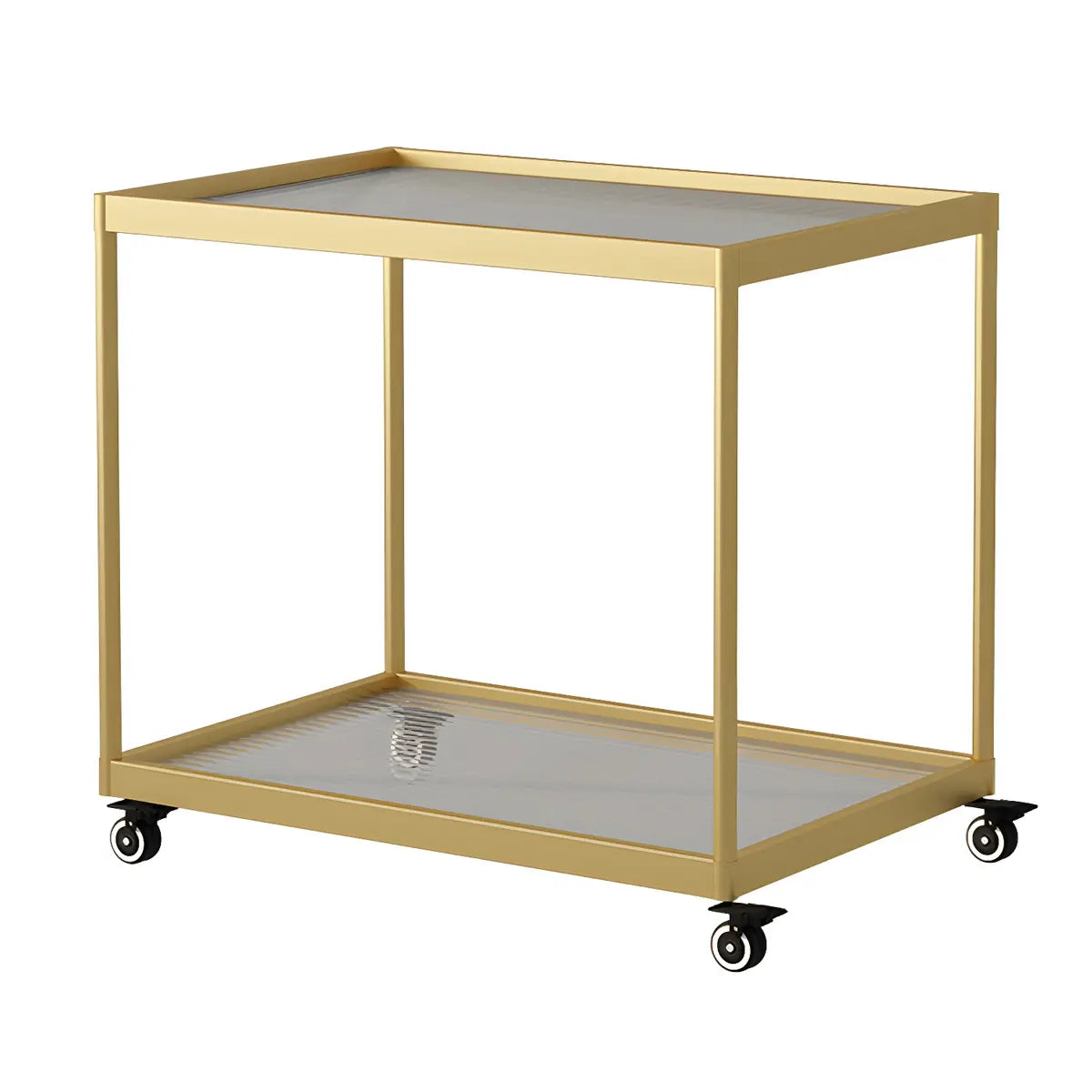 Rectangular Glass Gold Casters Side Table with Shelf Image - 26