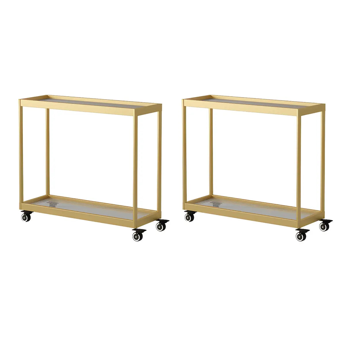 Rectangular Glass Gold Casters Side Table with Shelf Image - 27