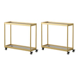 Rectangular Glass Gold Casters Side Table with Shelf Image - 27