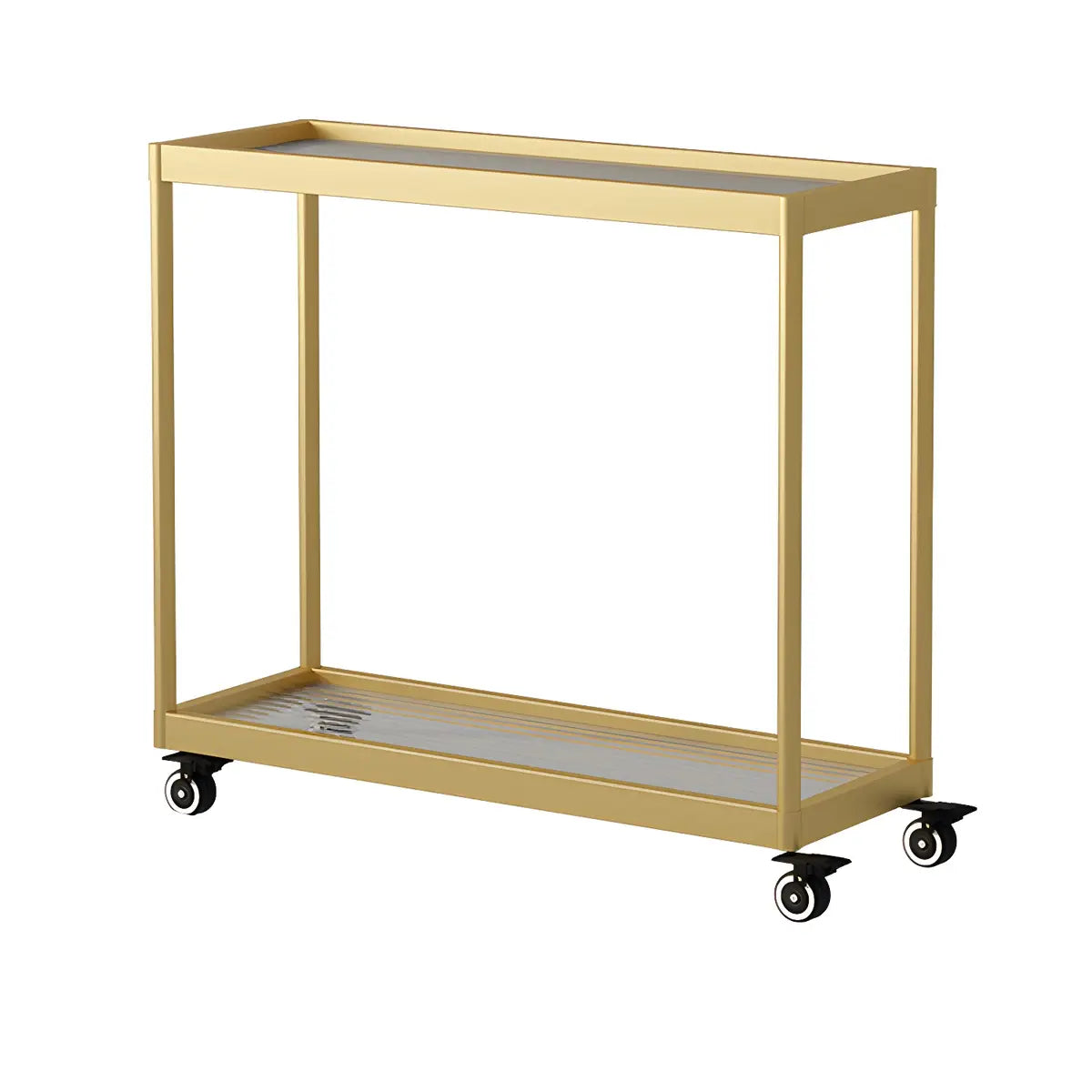 Rectangular Glass Gold Casters Side Table with Shelf Image - 28