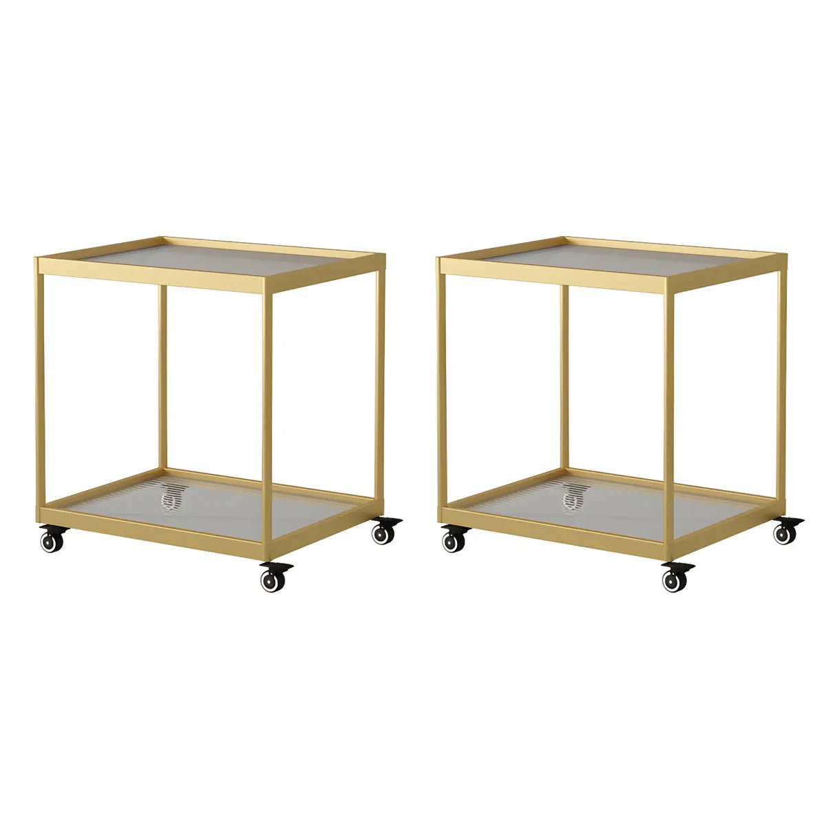 Rectangular Glass Gold Casters Side Table with Shelf Image - 29