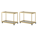 Rectangular Glass Gold Casters Side Table with Shelf Image - 30