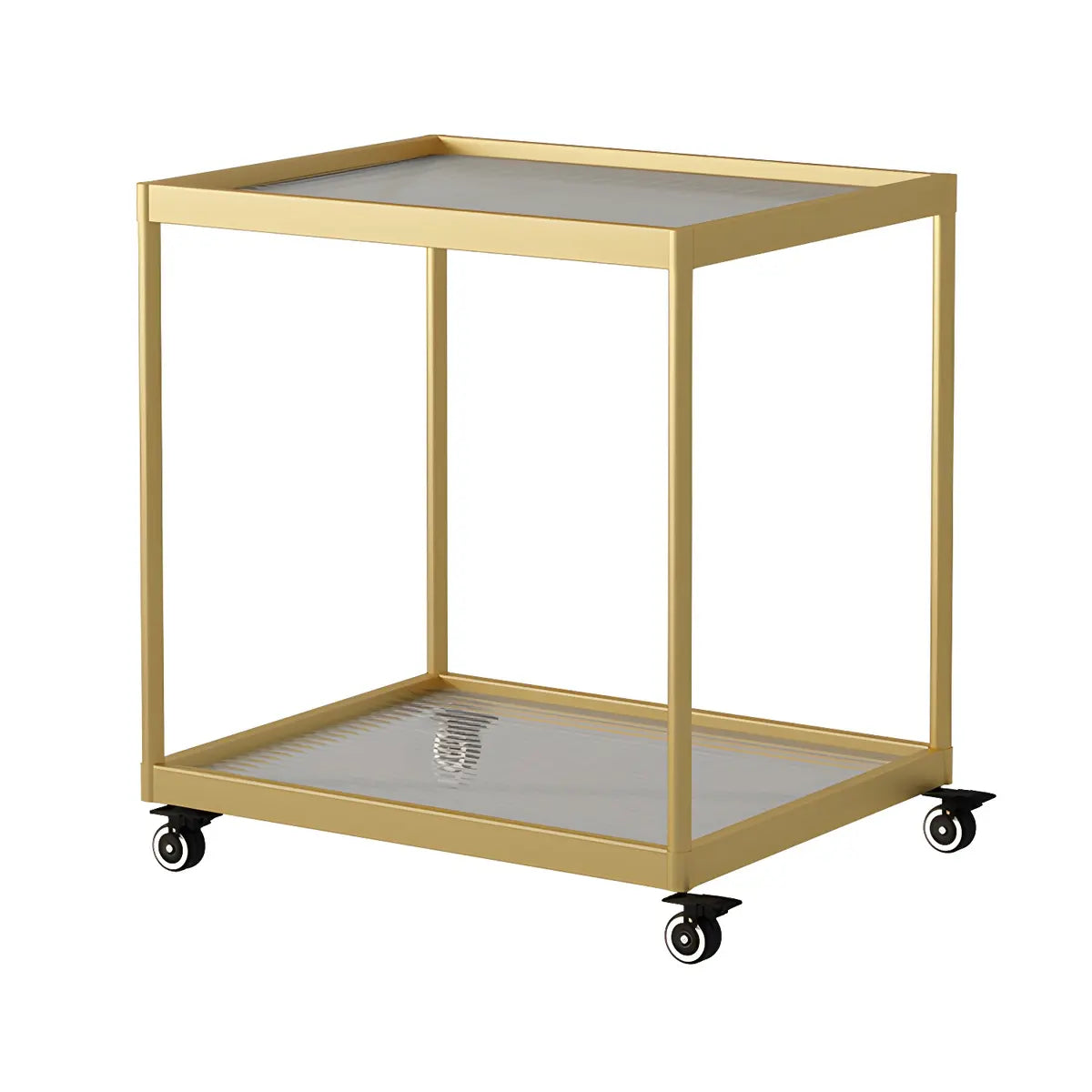 Rectangular Glass Gold Casters Side Table with Shelf Image - 40