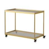 Rectangular Glass Gold Casters Side Table with Shelf Image - 41