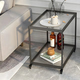 Rectangular Glass Gold Casters Side Table with Shelf Image - 42