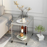 Rectangular Glass Gold Casters Side Table with Shelf Image - 43