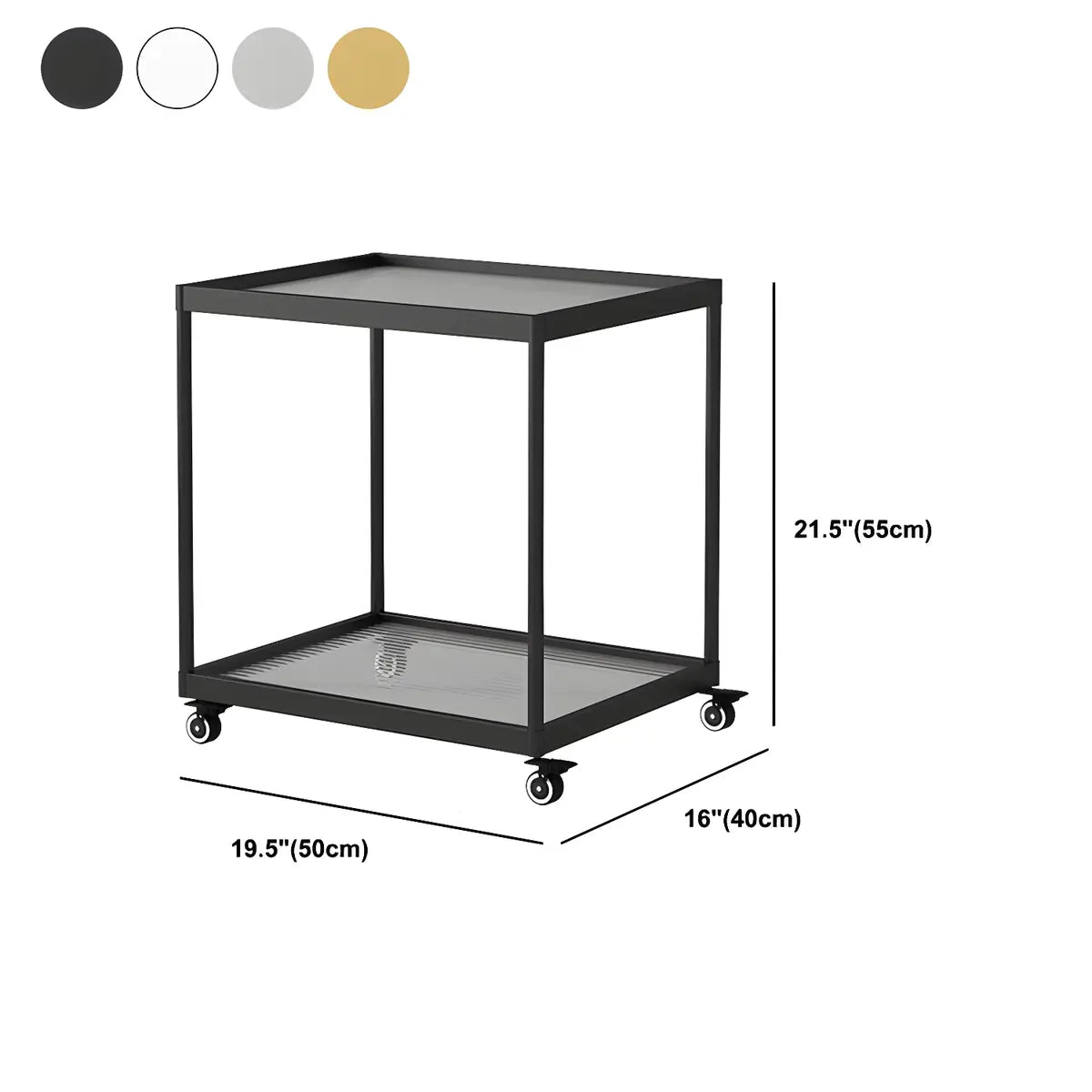 Rectangular Glass Gold Casters Side Table with Shelf 