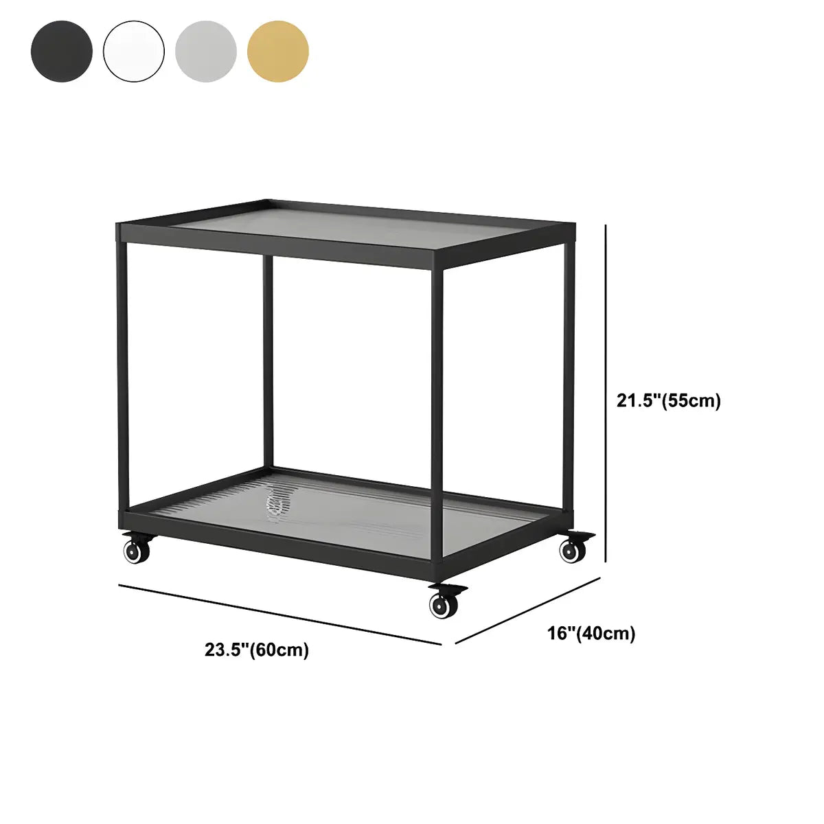 Rectangular Glass Gold Casters Side Table with Shelf Image - 47