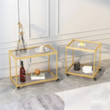 Rectangular Glass Gold Casters Side Table with Shelf Image - 6