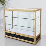 Rectangular Gold Metal Glass Short Curio Display Cabinet Image - 1