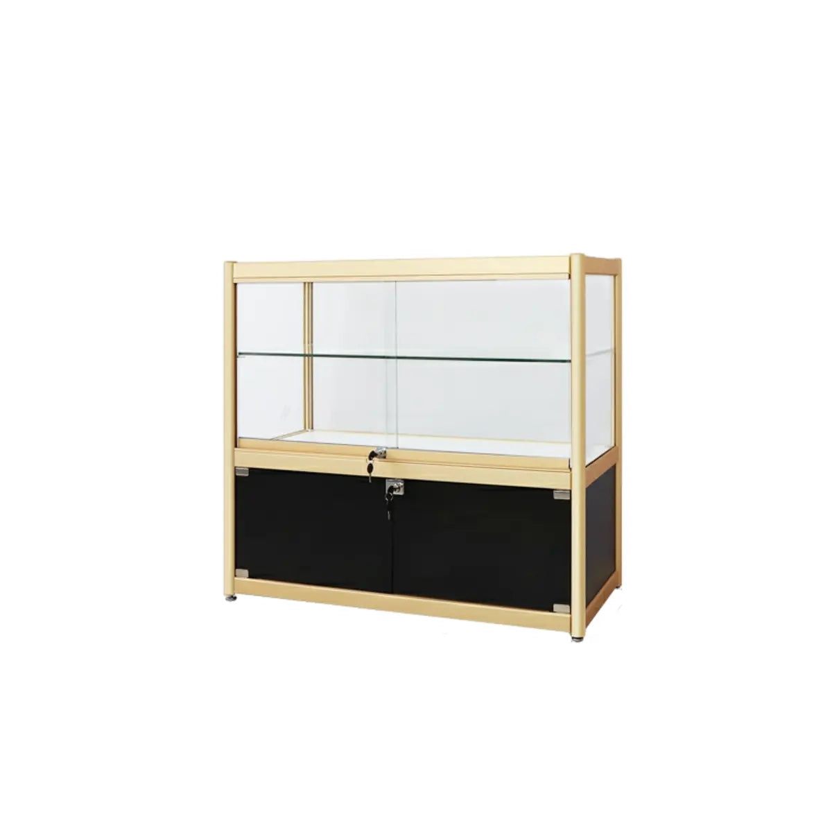 Rectangular Gold Metal Glass Short Curio Display Cabinet Image - 16