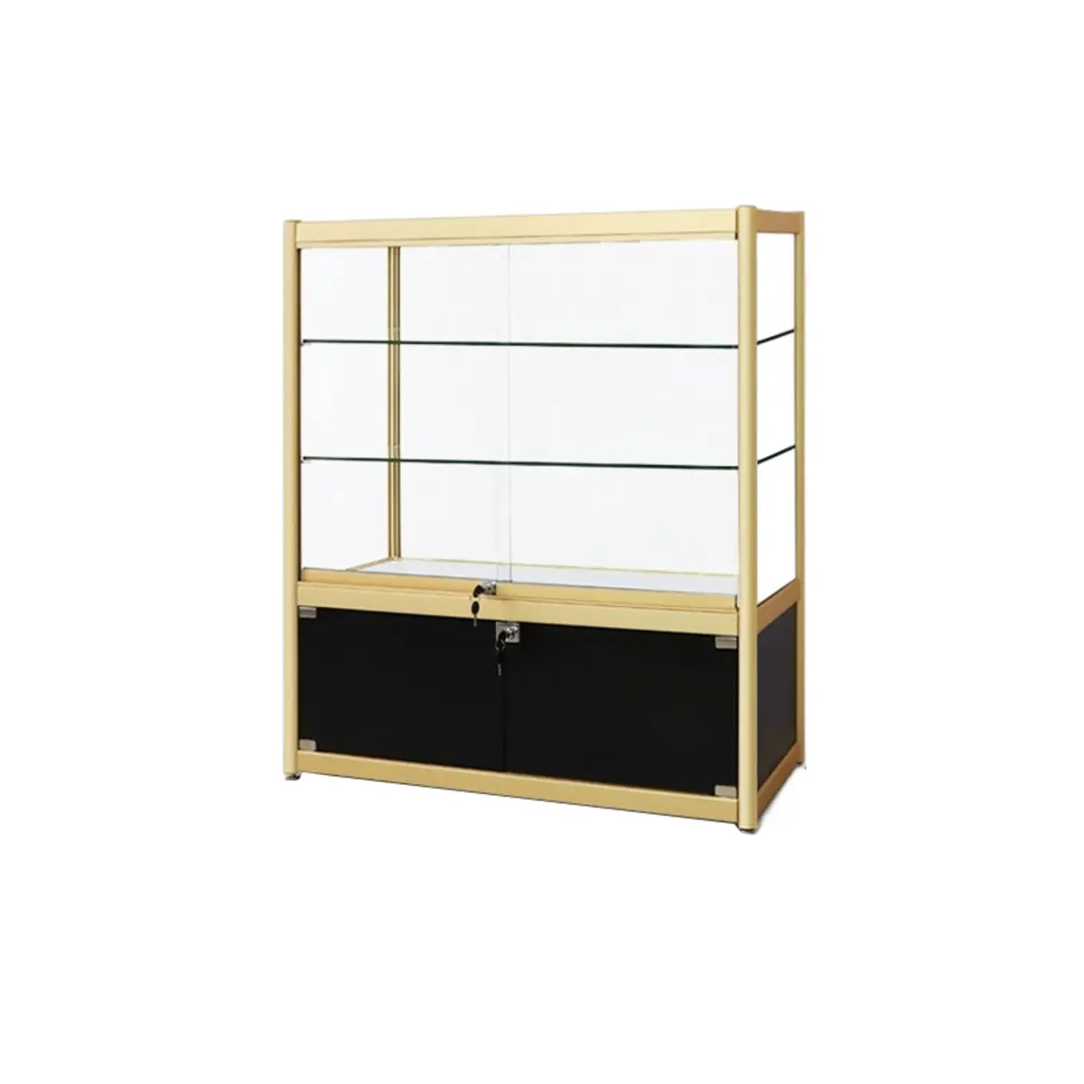 Rectangular Gold Metal Glass Short Curio Display Cabinet Image - 18