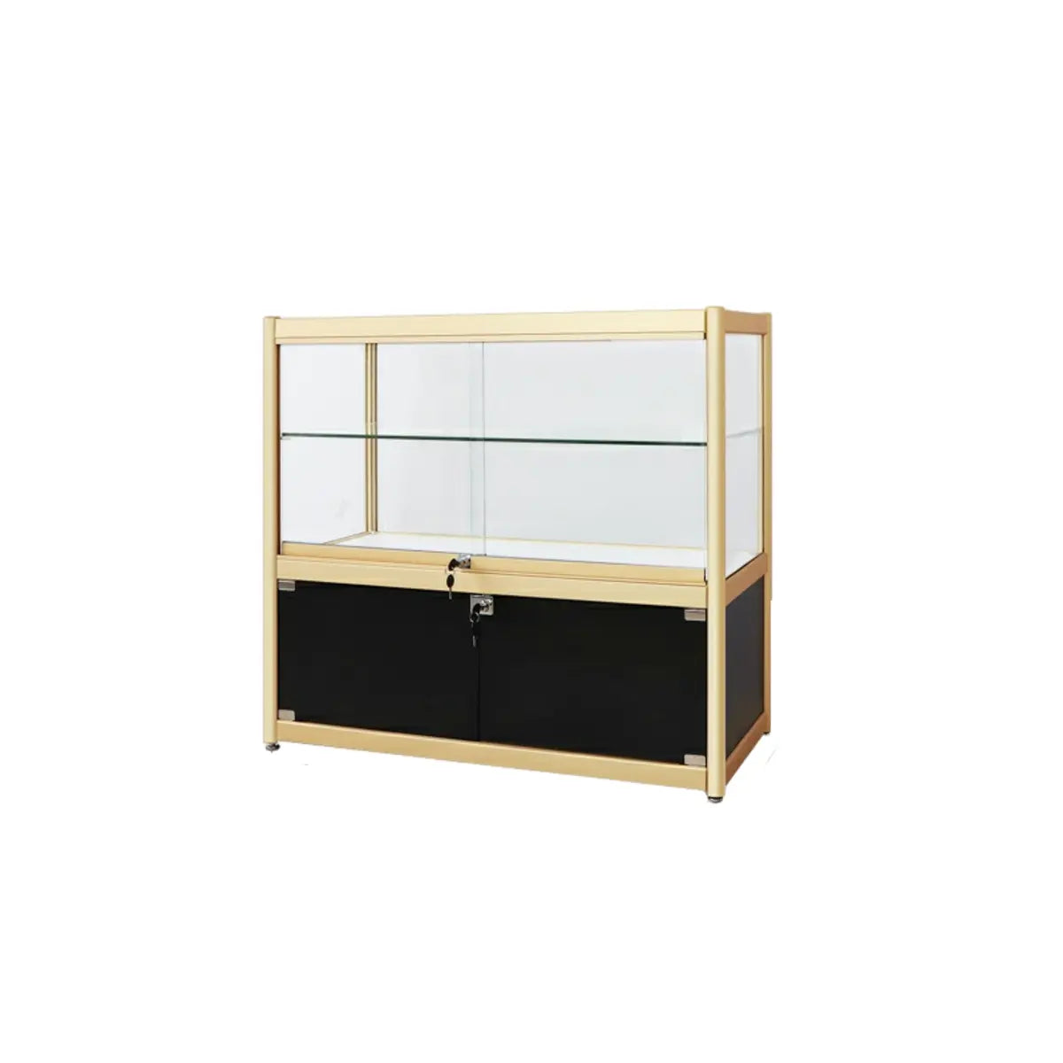 Rectangular Gold Metal Glass Short Curio Display Cabinet Image - 19