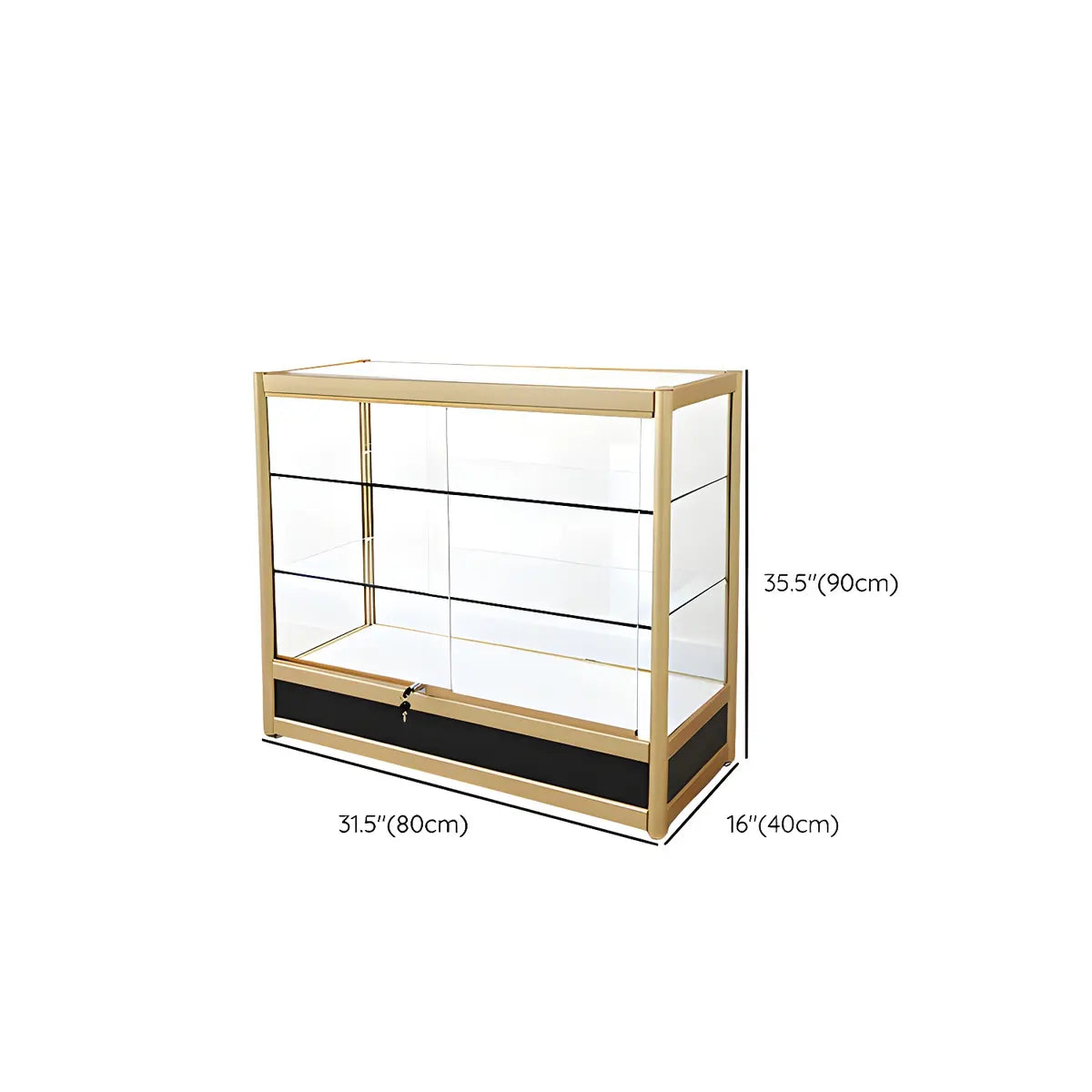 Rectangular Gold Metal Glass Short Curio Display Cabinet 