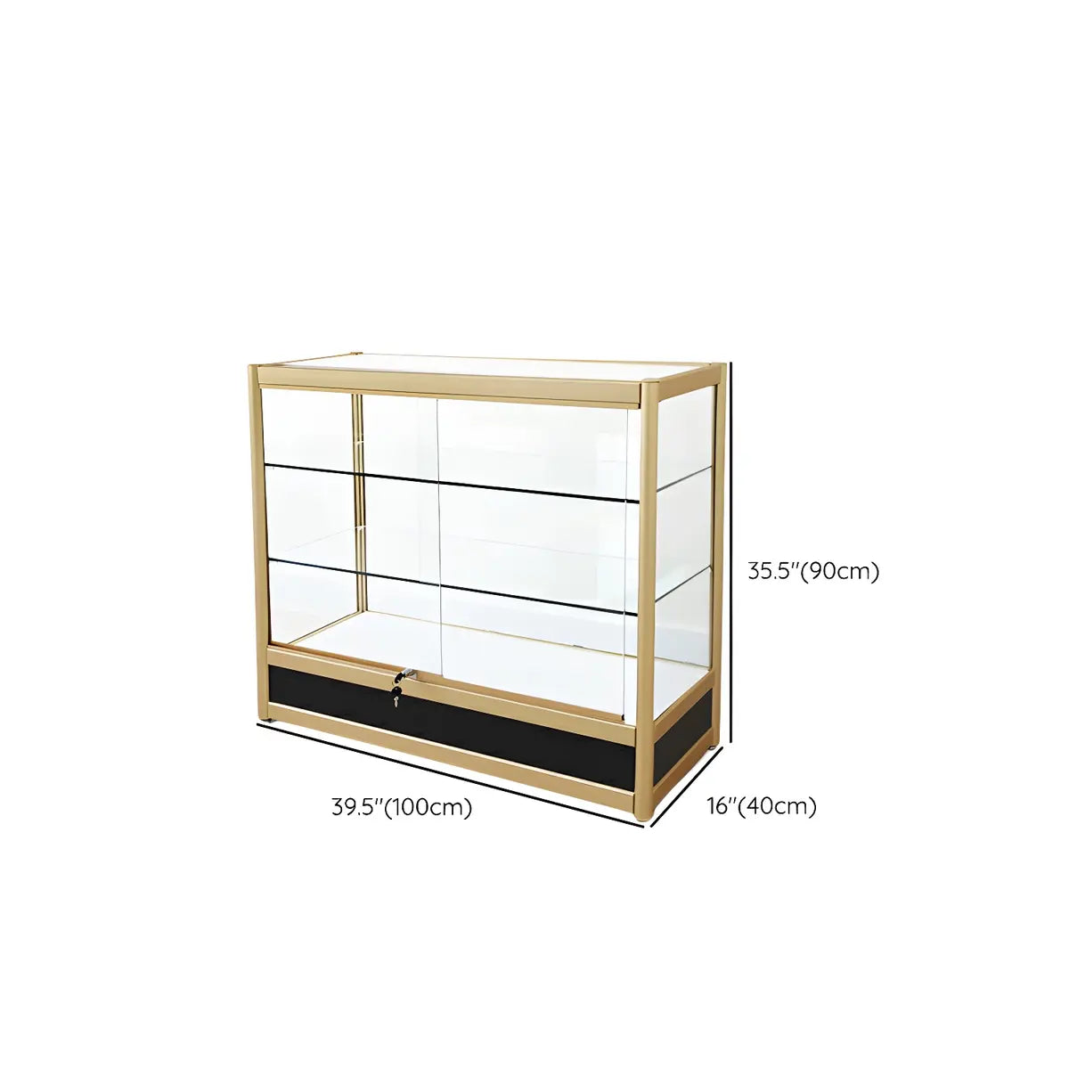 Rectangular Gold Metal Glass Short Curio Display Cabinet Image - 22