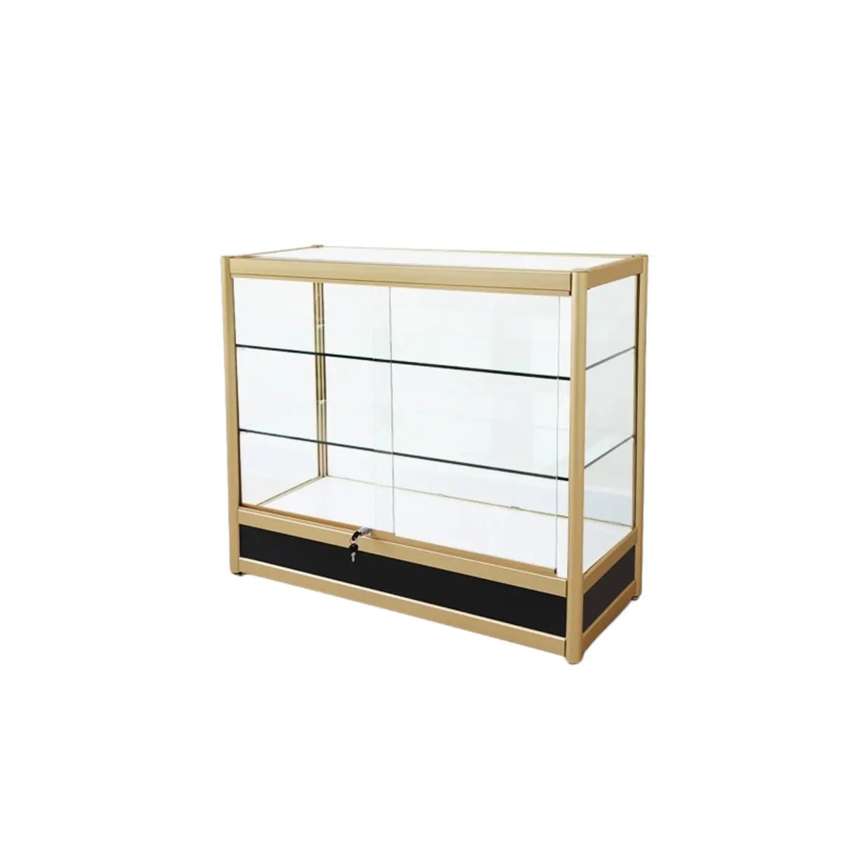 Rectangular Gold Metal Glass Short Curio Display Cabinet Image - 3