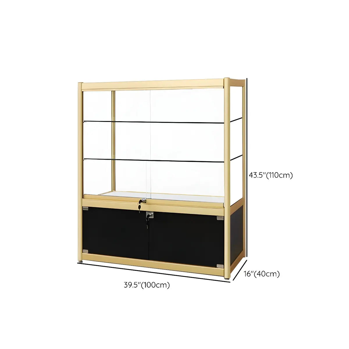 Rectangular Gold Metal Glass Short Curio Display Cabinet Image - 30