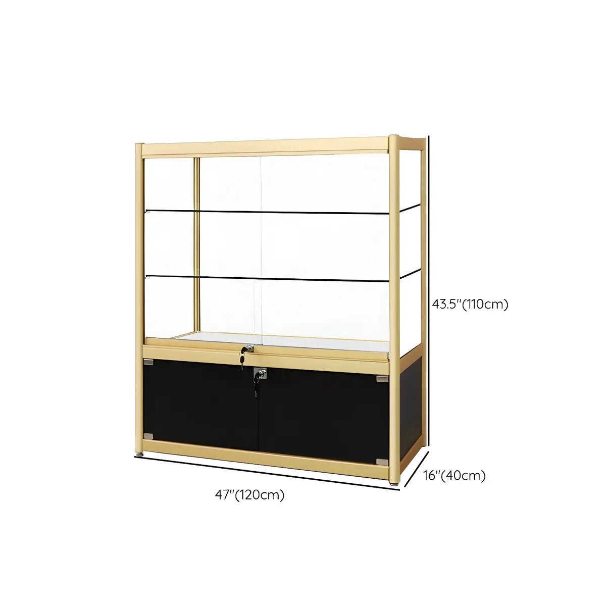 Rectangular Gold Metal Glass Short Curio Display Cabinet Image - 32